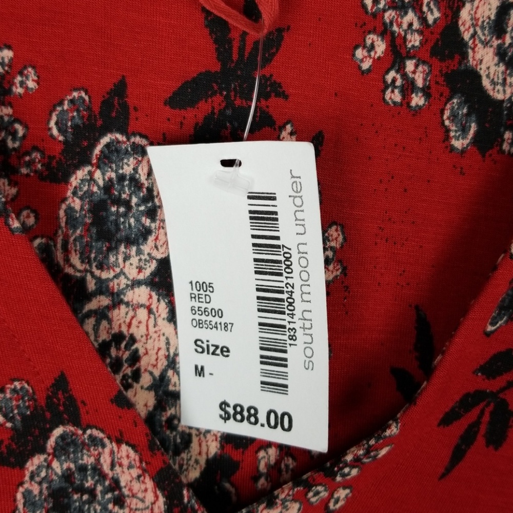 Free People Speak Easy Blouse Red Floral Top NWT - Picture 4 of 6